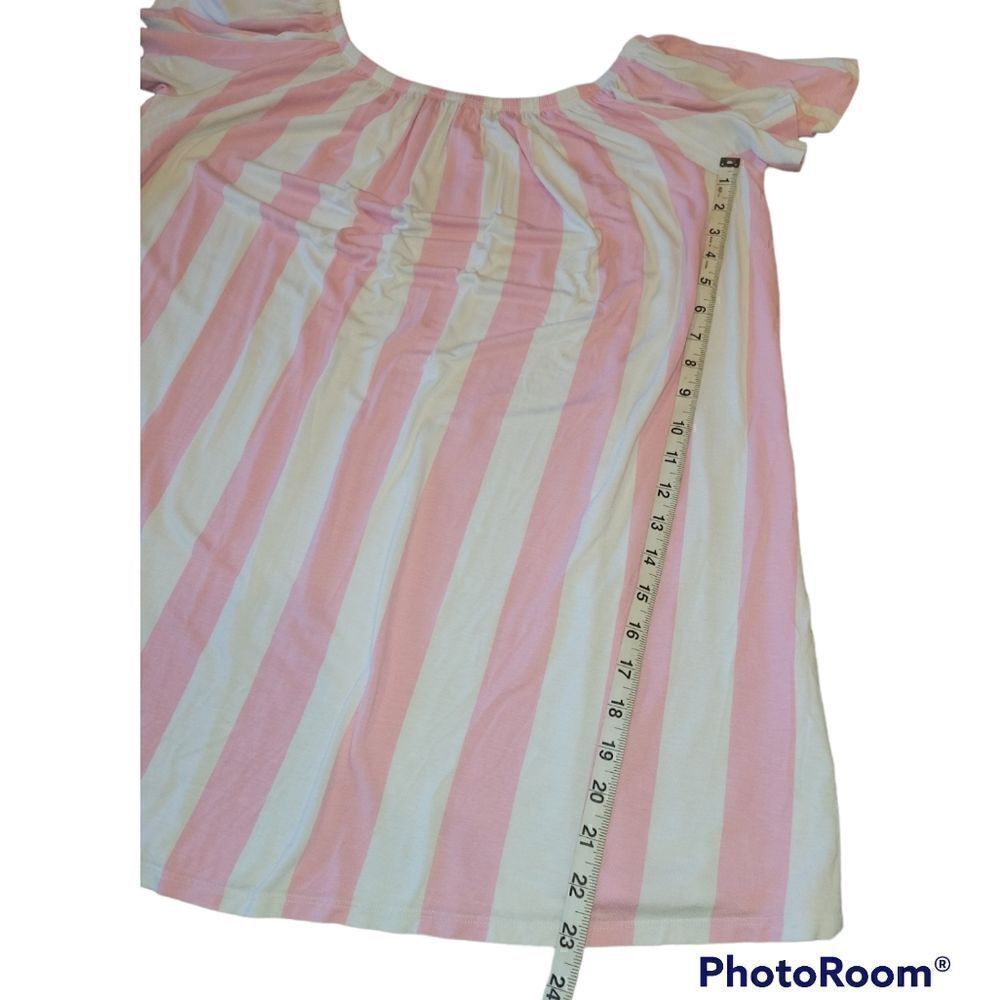 ASOS Pink White Stripe Cabana Candy Stripe Off Shoulder Short Sleeve Dress 8 - Picture 8 of 12